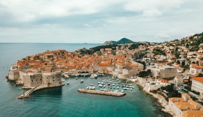 aerial view of croatia, dubrovnik, boat, and ocean in Dubrovnik, Croatia